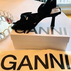 Ganni Black Knot Slingback Heels with Pointed Toe